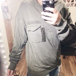 Vintage Army Green Pocket Sweatshirt